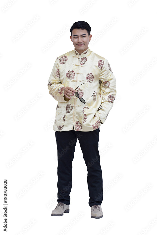 Fototapeta premium Chinese man in traditional, isolated background with clipping path.