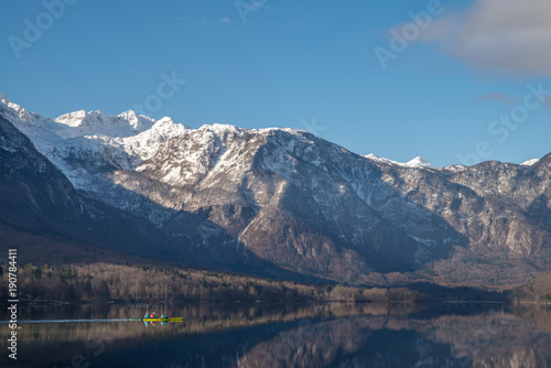 Scenic Bohinj lake with its surrounding nature in Slovenia