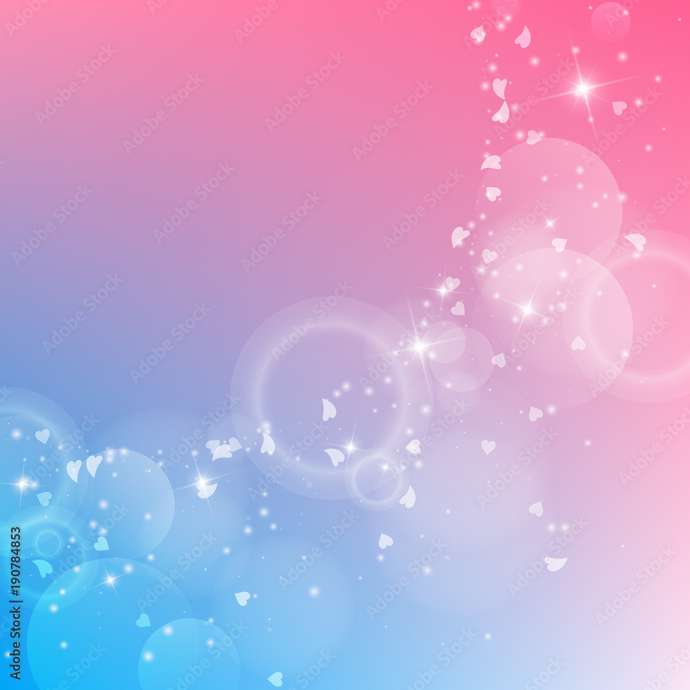 Falling hearts valentine background. Big radiant left top corner on color transition background. Falling hearts valentines day precious design. Vector illustration. Falling hearts valentine background. Big radiant left top corner on color transition background. Falling hearts valentines day precious design. Vector illustration.