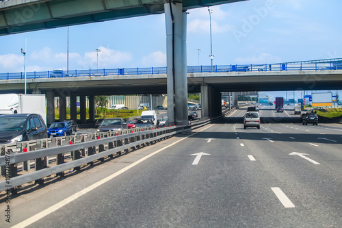 traffic on the highway in the center of the metropolis