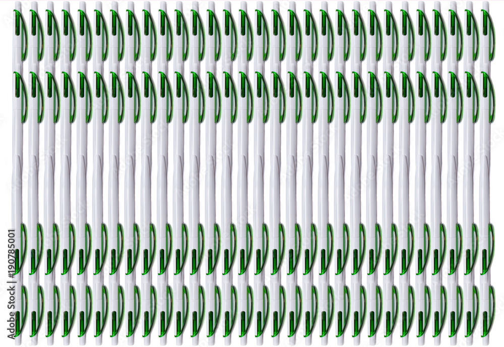 A lot of pen on white background top view. A lot of pen on white background top view.