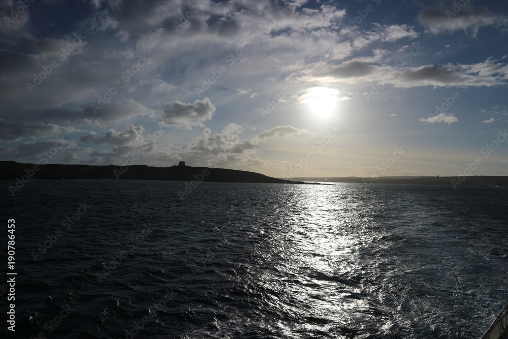 View of Saint Mary tower on Comino island at the sunrise, Malta