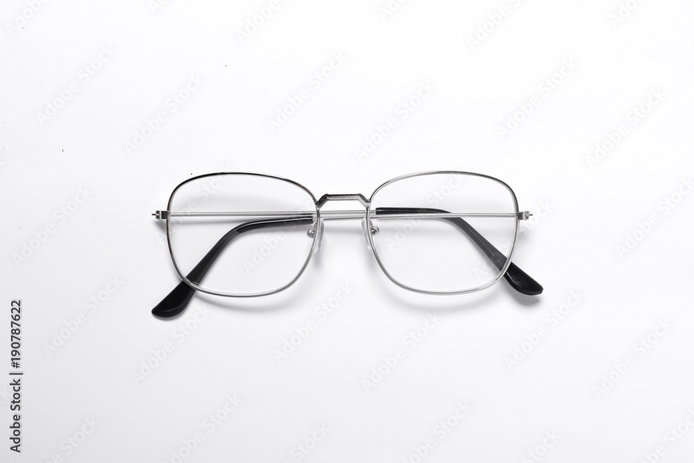 Beautiful and fashionable glasses with transparent glasses on a white background Beautiful and fashionable glasses with transparent glasses on a white background