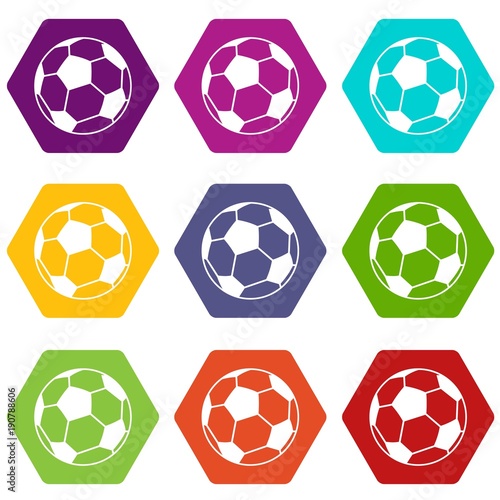 Soccer ball icon set color hexahedron
