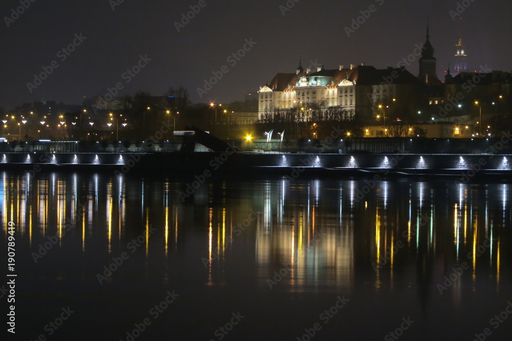 Warsaw by night by the river