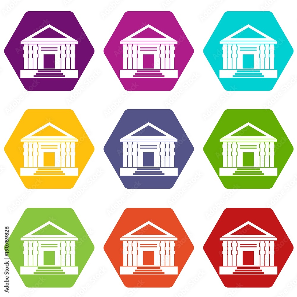 Colonnade icon set color hexahedron Colonnade icon set color hexahedron