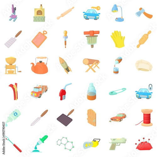 Craft production icons set, cartoon style