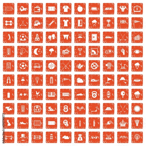 100 golf icons set grunge orange