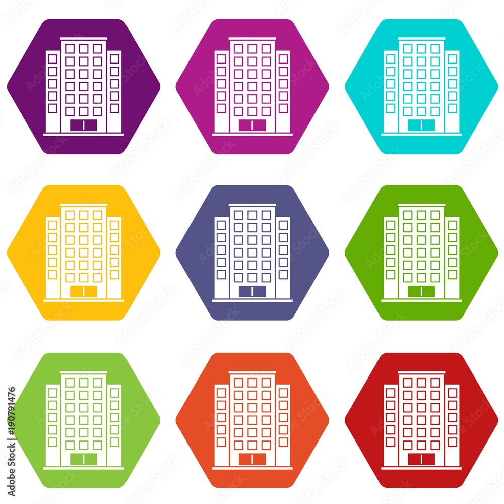Skyscraper icon set color hexahedron Skyscraper icon set color hexahedron