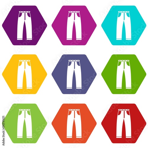 Jeans icon set color hexahedron