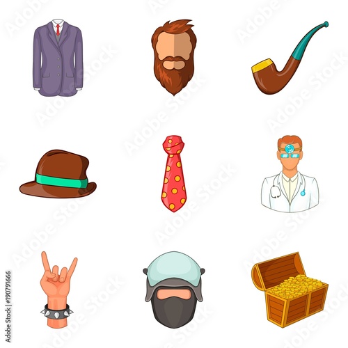 Factory worker icons set, cartoon style