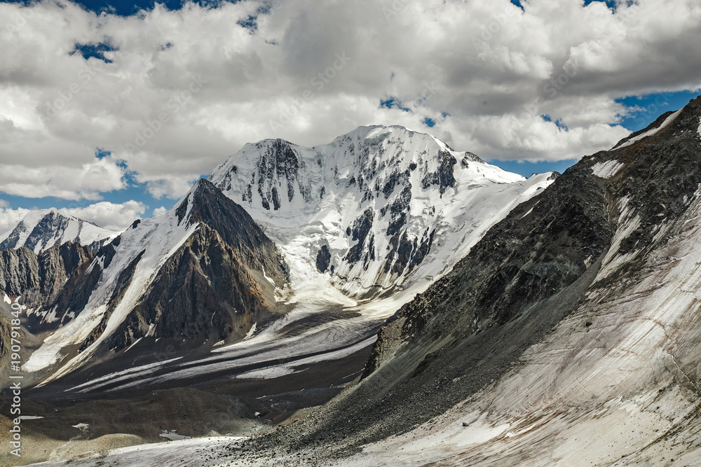 Mountain rocky peak with glacier