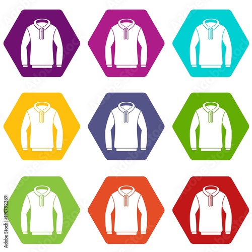 Hoody icon set color hexahedron