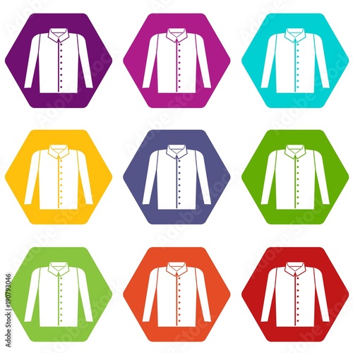 Shirt icon set color hexahedron