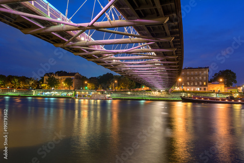 Bernatka footbridge over Vistula river in Krakow at night. Poland. Europe. © vivoo