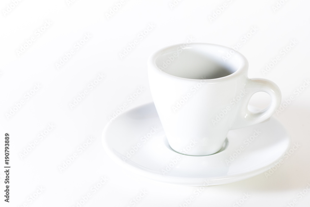 Coffee or espresso cup with coffee beans plain white background Coffee or espresso cup with coffee beans plain white background