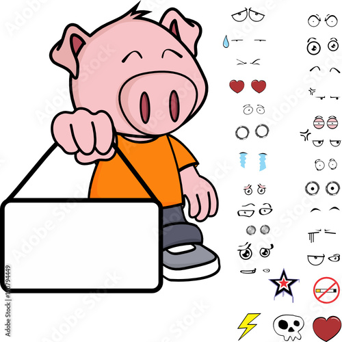 chibi piggy kid cartoon expressions set in vector format very easy to edit 