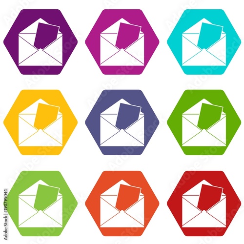 Envelope icon set color hexahedron