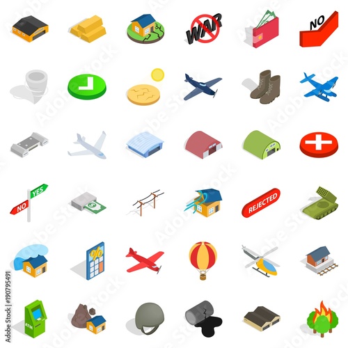 Military affairs icons set, isometric style