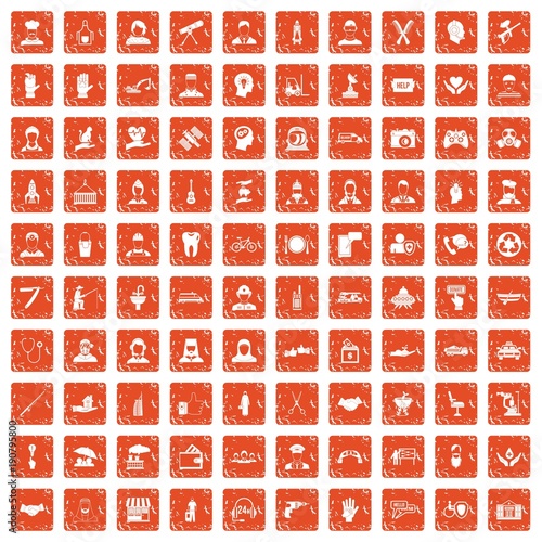 100 human resources icons set grunge orange