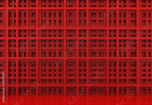3d rendering. Luxurious red bars in square pattern shape wall background. © PATARA