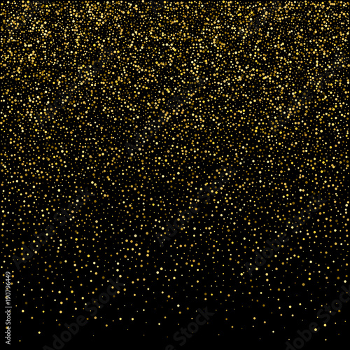 Golden glitter sparkle bubbles champagne particles stars on black background, holiday concept