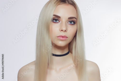 Portrait of sexy caucasian young woman. Natural spa beauty with pure skin. Beautiful model with natural make-up, clean skin on white background
