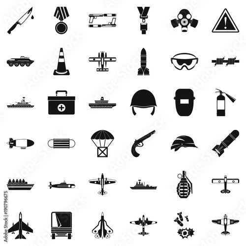 Military depot icons set, simple style