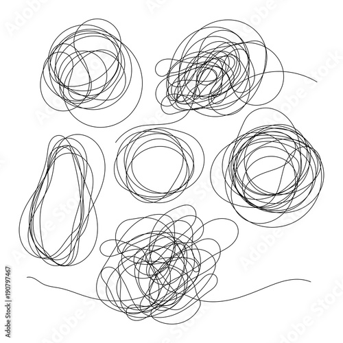 Set of hand drawn scribble objects isolated on white background