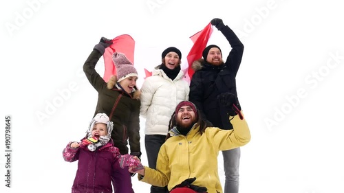 Canadian fans with national flag. Family and friends at competitions photo