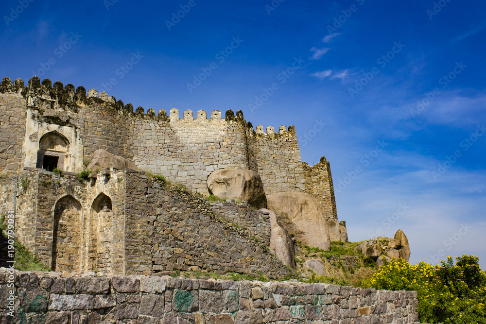 Blue Sky with Wispy Clouds at Golconda Fort in Hyderabad, India