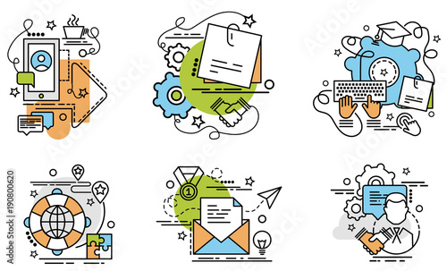 Set of outline icons of Partnership. Colorful icons for website, mobile, app design and print.