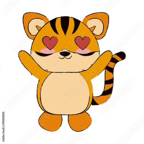 Cute tiger in love cartoon icon vector illustration graphic design