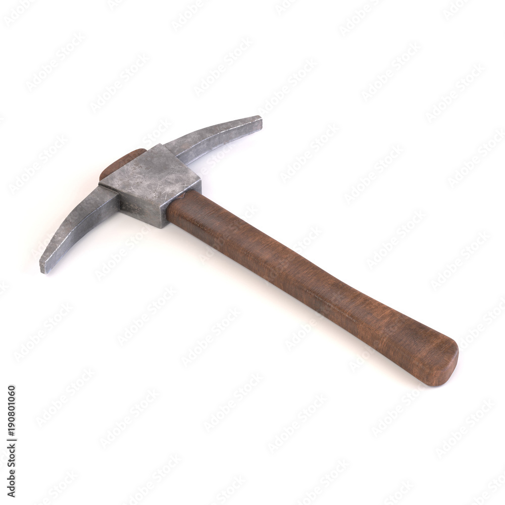 Wooden mountaineering miners pick 3d on the white background Wooden mountaineering miners pick 3d on the white background