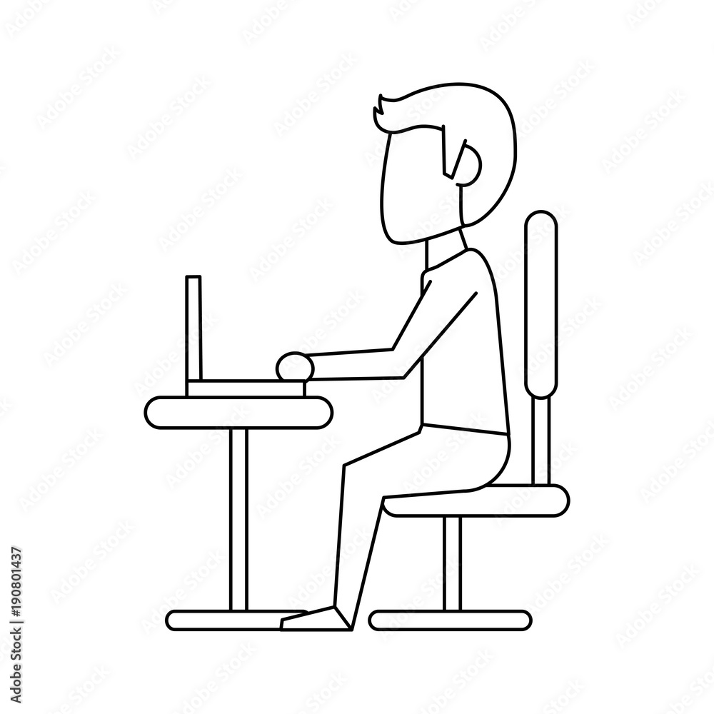 Guy in desk with laptop icon vector illustration graphic design