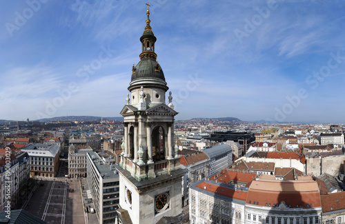 Canvas Print panoramic view of budapest from the cathedral showing the bell tower and spire t