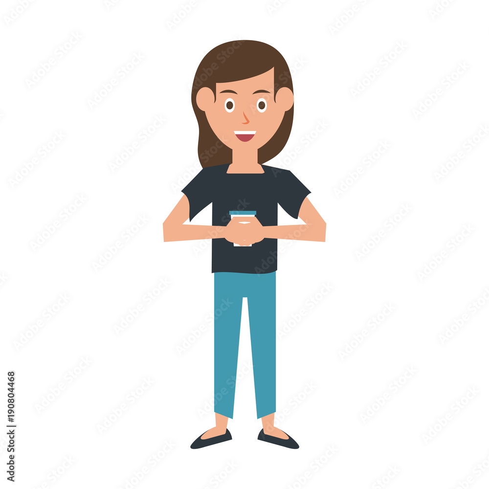 Young woman with cup cartoon icon vector illustration graphic design