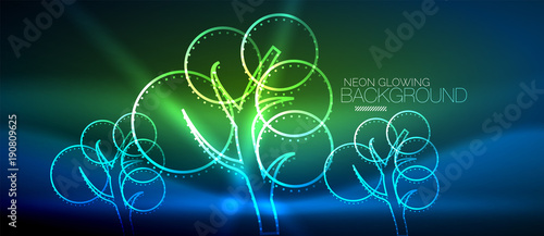 Vector neon glowing tree background