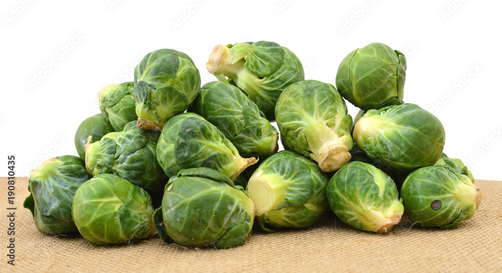 freshly brussel sprouts and some whole ones on a white background freshly brussel sprouts and some whole ones on a white background