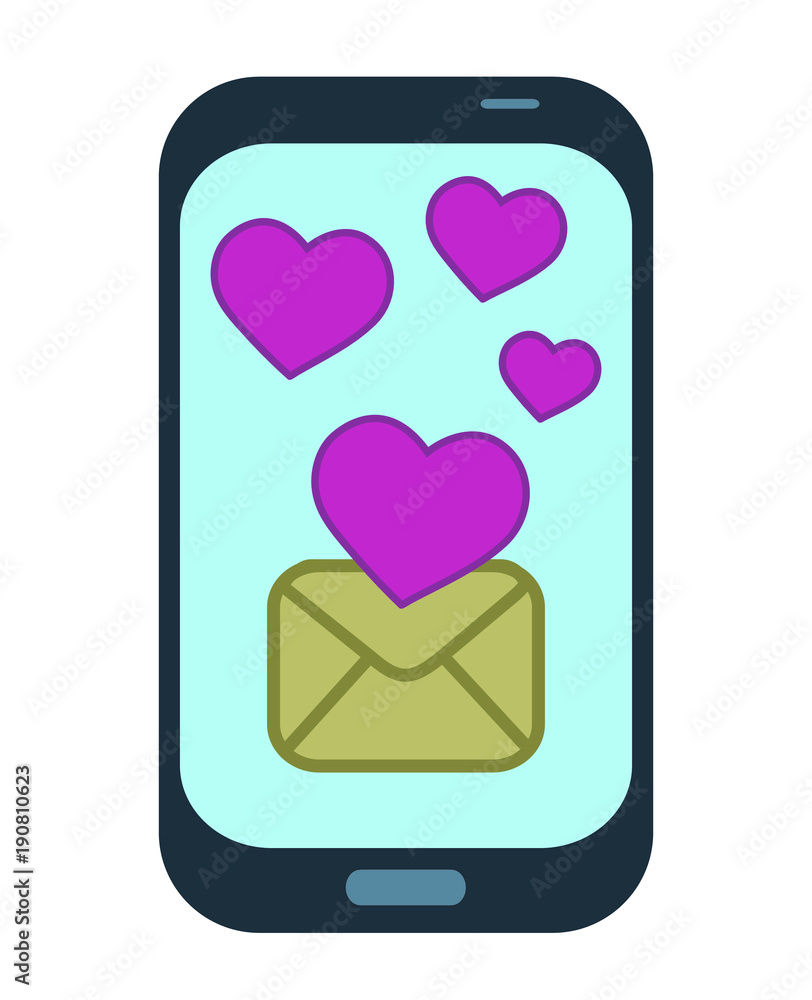 smart phone with e mail text message sending cute red heart on screen valentines day send love concept smart phone with e mail text message sending cute red heart on screen valentines day send love concept
