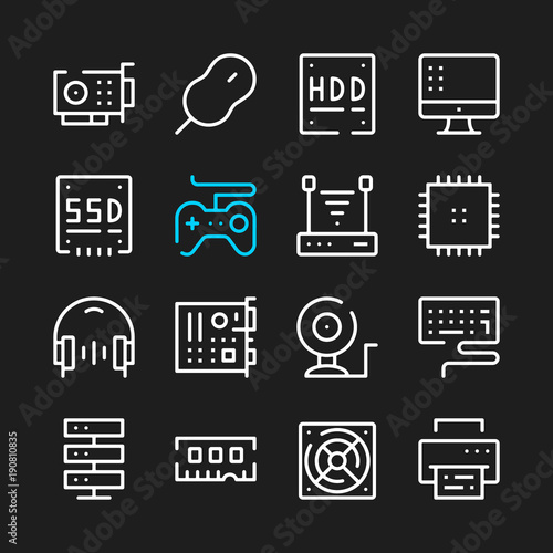 Computer hardware line icons. Modern graphic elements, simple outline thin line design symbols. Vector icons set