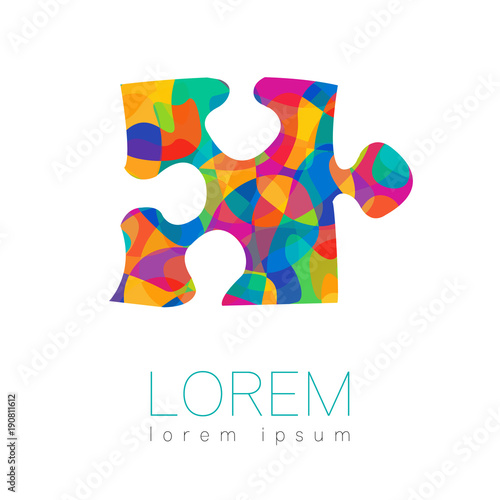 Modern vector silhouette puzzle . logotype isolated on white background. Rainbow bright colors. Unusual cool symbol. Concept design for web, clinic, school, education. Creative
