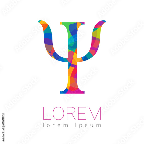 Modern logo of Psychology. Psi. Creative style. Logotype in vector. Design concept. Brand company. Riunbow bright colors letter on white background. Symbol for web, print, card, flyer.