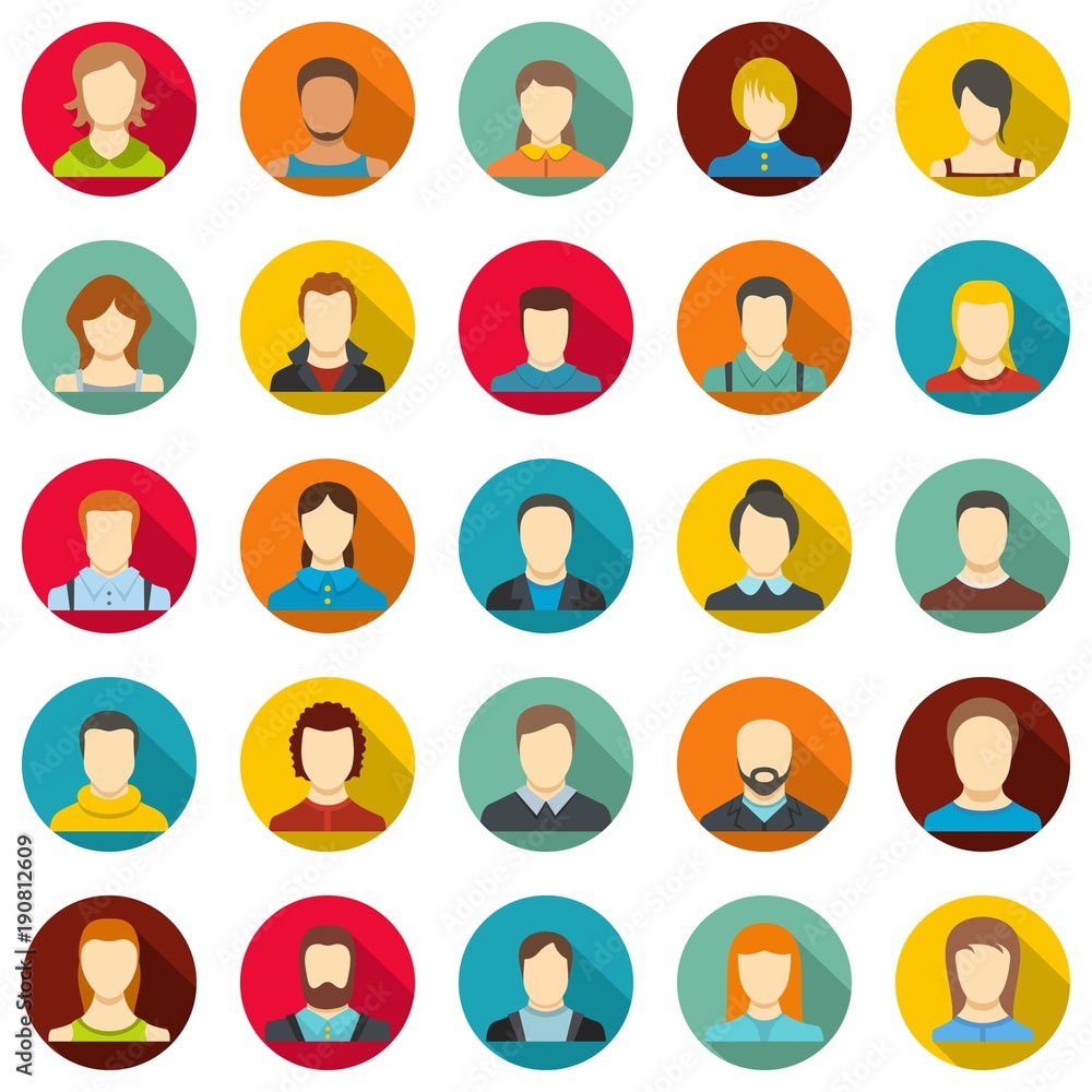 Avatar user icon set. Flat illustration of 25 avatar user vector icons circle isolated on white Avatar user icon set. Flat illustration of 25 avatar user vector icons circle isolated on white