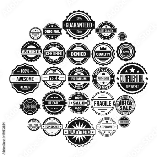 Vintage badges and labels stamp icons set. Simple illustration of 25 vintage badge and label stamps vector icons for web