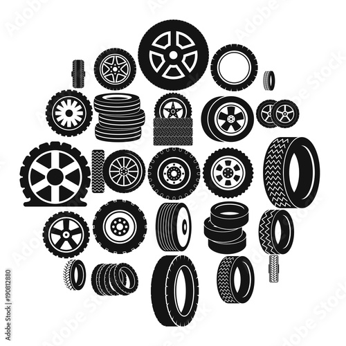 Tire icons set. Simple illustration of 25 tire vector icons for web
