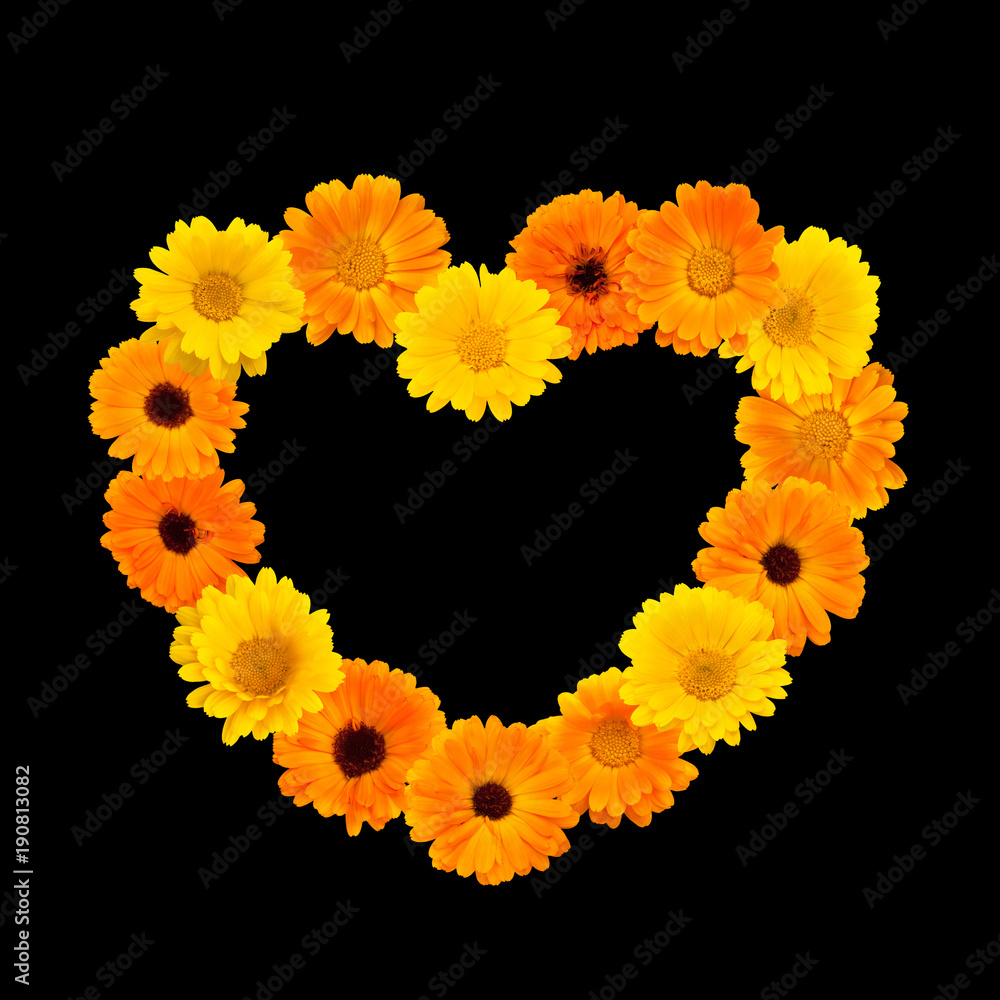 Floral heart isolated on black background