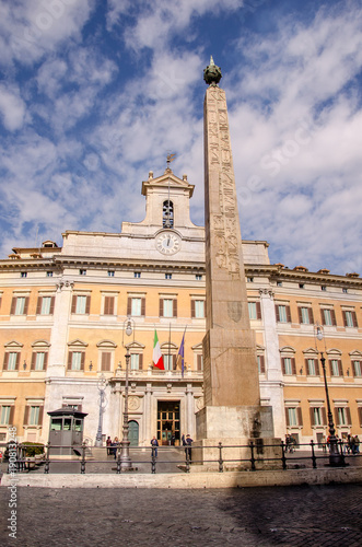 Montecitorio's Square in Rome, view of Montecitorio Palace, Italian Senate Seat. Rome Italy.