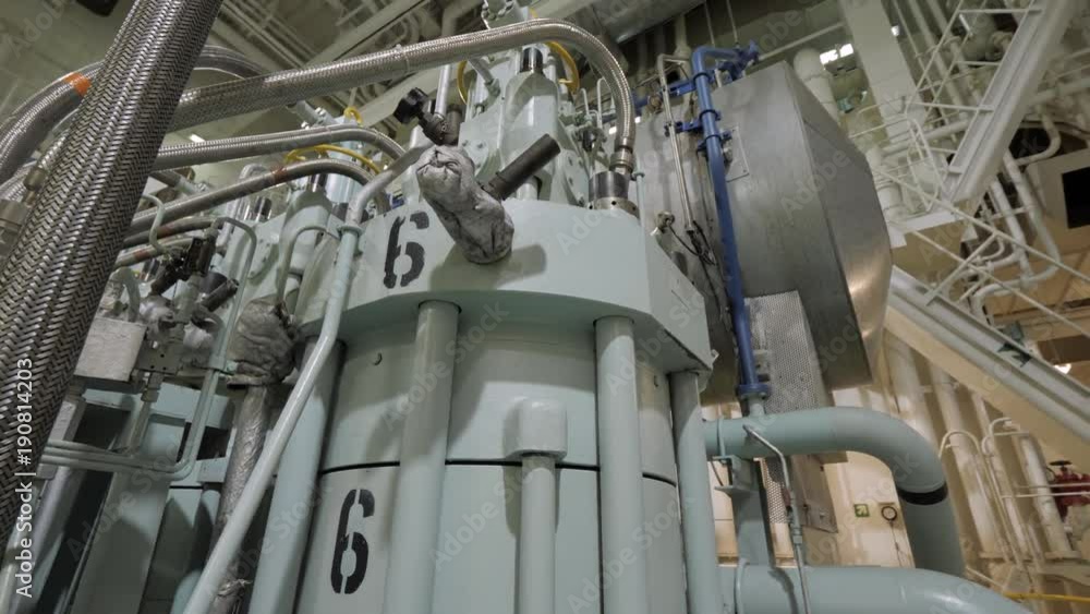 Diesel engine of large ship close up cylinder