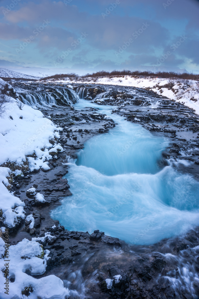 The blue Brúárfoss waterfall The blue Brúárfoss waterfall